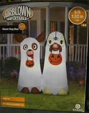 Gemmy Halloween Airblown Inflatable Ghost Dog Duo NEW 5' SHIPS FAST
