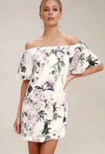 Lulu’s Dream of You off Shoulder Floral loose Mini Dress Wedding Bridal Small