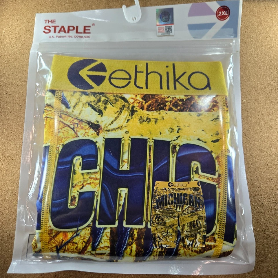 Calzoncillos boxer Ethika the Staple Michigan Woods azul amarillo para hombre 2XL NIP 39"- 41" Foto 2 de 3