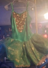 Revolution Dance Costume Leotard Dress Ballet Pointe Emerald Green Gold Tutu XLC