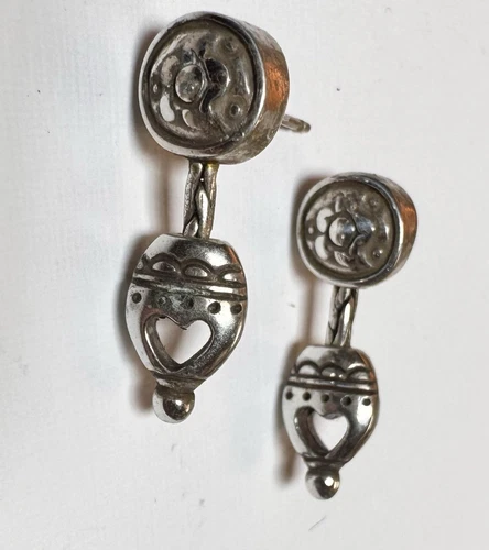 Brighton “Heart” Silver Etched Drop Dangle Post Earrings - Retired