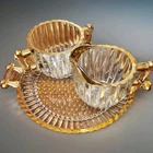 JEANETTE GLASS   Creamer Sugar Tray  Gold Trim  Beautiful  XLNT