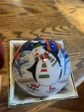 2014 Li Bien Pier 1  Christmas ornament Penguins  Hand Painted Merry Christmas