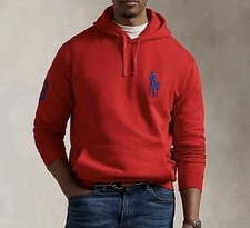 MEN  S Polo Ralph Lauren Size 2XB-Tall Big Pony Fleece Hoodie Red Blue