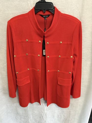 Misook Damen neu mit Etikett rot/orange offene Jacke verziert Größe Petite Large