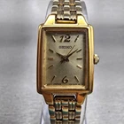 Seiko Tank Watch Women 16mm Champagne Dial Gold Tone Rectangle 1N01-0FH0 New Bat