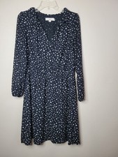 Ann Taylor LOFT Dress Black White Speckled Print Ruffle Neckline Lightweight Sz8