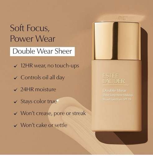 Estee Lauder Double Wear Sheer Long Wear Foundation 3N2 Wheat SPF 19 NEW - Picture 7 of 9