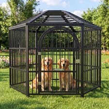 Metal Yard Kennel With Door, Outdoor Dog Kennel With Roof