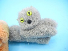 Vintage German STEIFF Pom-Pom Woolen Gray Cat Green Glass Eyes