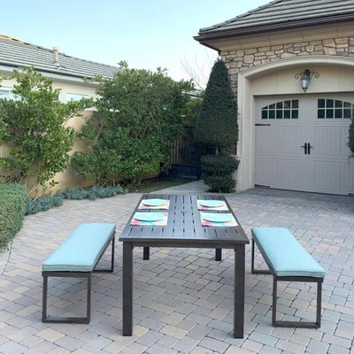 Atlantis 3 Pc Aluminum Dining Set 2 Two Person Benches in Walnut/Spa by Darlee