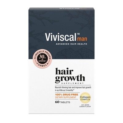 Men's Hair Growth Supplements - 60 Tablets, 1 Month Supply, Boost Thicker Hair