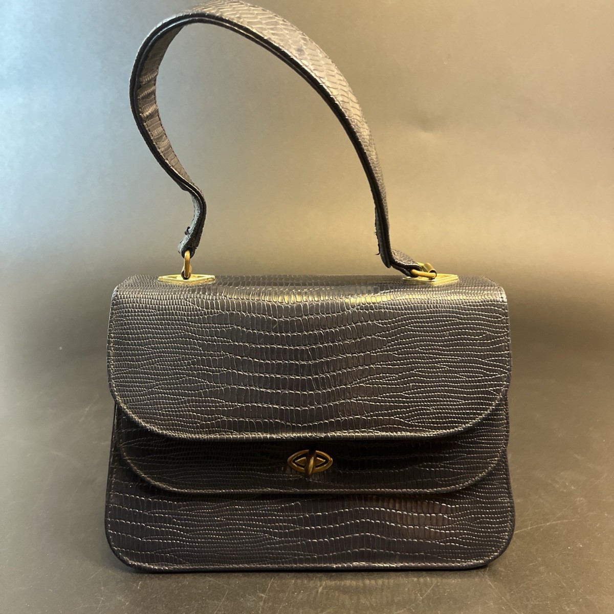Vtg 90s SAN GIORGIO sz Large Ivory Leather Reptile Embossed Silver HW ITALY NEW Vintage Reptile Embossed Leather Framed Bag - Etsy main image 2
