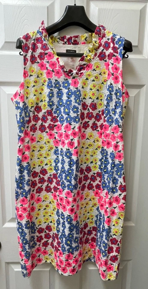 Talbots Dress Women's 14 White Multi Eyelet Floral Shift Sleeveless Mini Cutout - Image 3 of 4