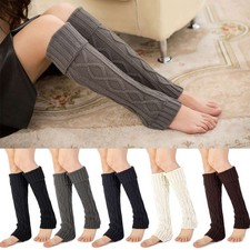 Plain Women Leg Warmers Crochet Knit Ribbed Knee High Winter Boot Wool Long Sock