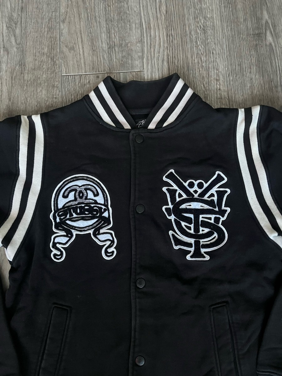 Vintage Stussy Jacket Mens Large Black Varsity Snap Worldwide Big