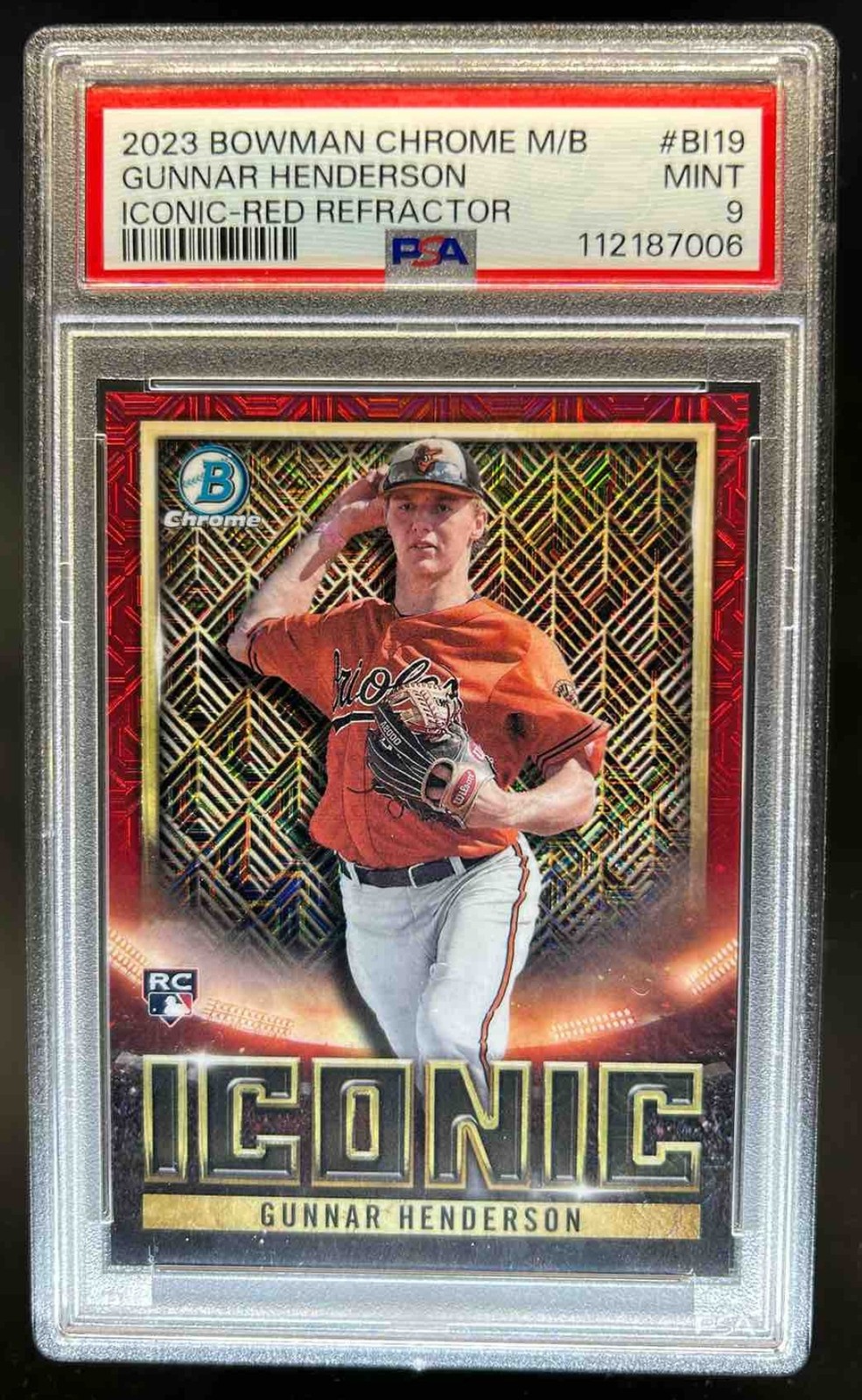 2023 Bowman Chrome Gunnar Henderson Iconic RC Mojo Red Refractor #/5 PSA 9 view 1