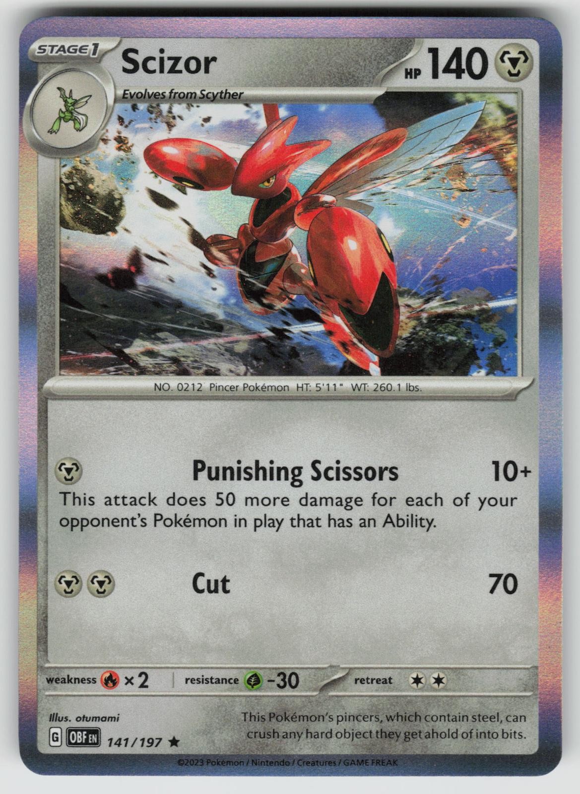 Scizor 141/197 Rare Obsidian Flames Pokemon Holo Near Mint