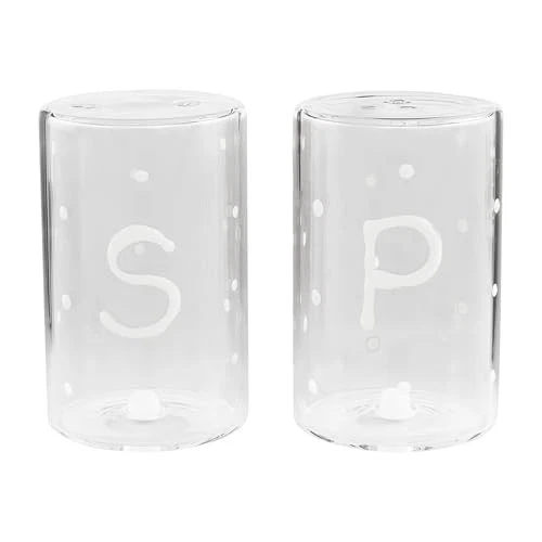 Mud Pie 3 1/4" x 1 3/4" Dia Happy Glass S and P, Clear,Salt & Pepper - Image 2 of 2