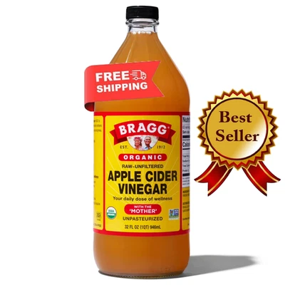 Bragg Organic Apple Cider Vinegar with the Mother, Raw and Unfiltered, 32 fl oz.