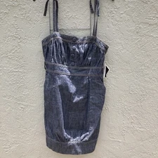 Baby Phat Dress Sz 13 Dk Wash Jean Mini Cat Logo Spag Straps Banded Hem Y2K New