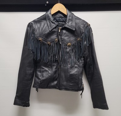 Branded Garments Fringe Leather Jacket  Genuine Leather-Size 10
