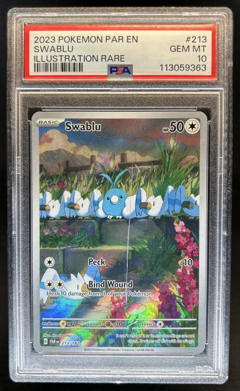 2023 Pokemon SV Paradox Rift Swablu #213/182 PSA 10 GEM MINT view 1