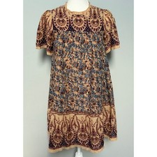 Othilia Anthropologie Mini Dress Paisley Short Sleeve Boho Size 2 Relaxed Fit
