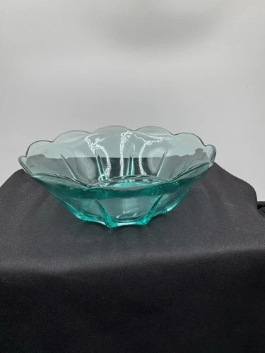 Vintage Anchor Hocking Swedish Aquamarine Dish With Scalloped Edges