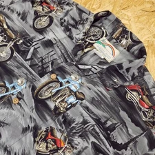 Vintage Paradise Found Hawaiian Aloha Shirt Mens Size Large Motorcycle 