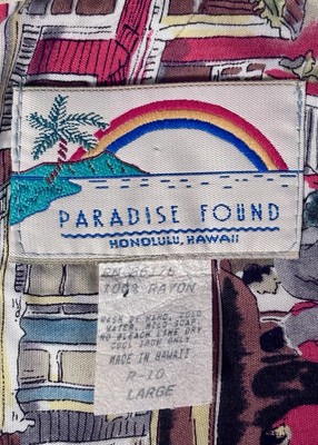 Paradise Found Aloha Shirt San Fran Theme Hawaii USA Sz L Short Sleeves Button