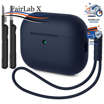 Hülle Kompatibel mit AirPods Pro 3 Silikon Stoßfest Midnight Blue mit Lanyard