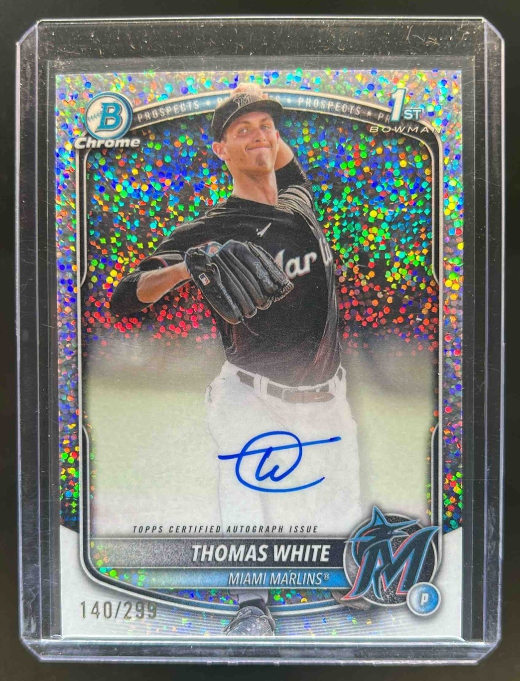 2025 Bowman Thomas White Chrome Auto Speckle Refractor 1st Prospect #140/299