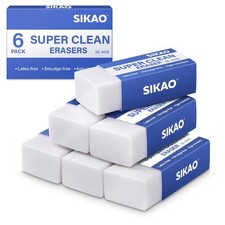 6 Pack Pencil Erasers for Kids, White Erasers Bulk, Art Erasers for Drawing S...