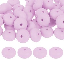 50Pcs 14mm Silicone Lentil Beads, Loose Abacus Bead for DIY Lilac 