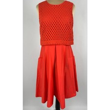 Eliza J Tangerine Orange Pleated Patch Pocket Cotton Midi House Dress Summer 8 M