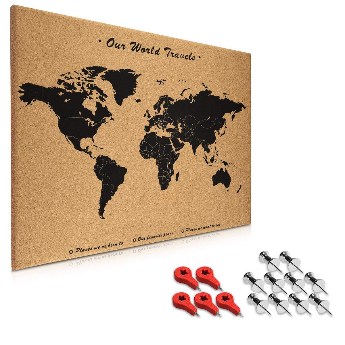 Cork Board World Map - 20 x 28 in Bulletin Memo Corkboard in World Map Design...
