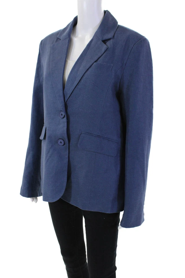 MK Metric Knits Womens Linen Blend Button Down Blazer Jacket Blue Size Large - Image 3 of 4