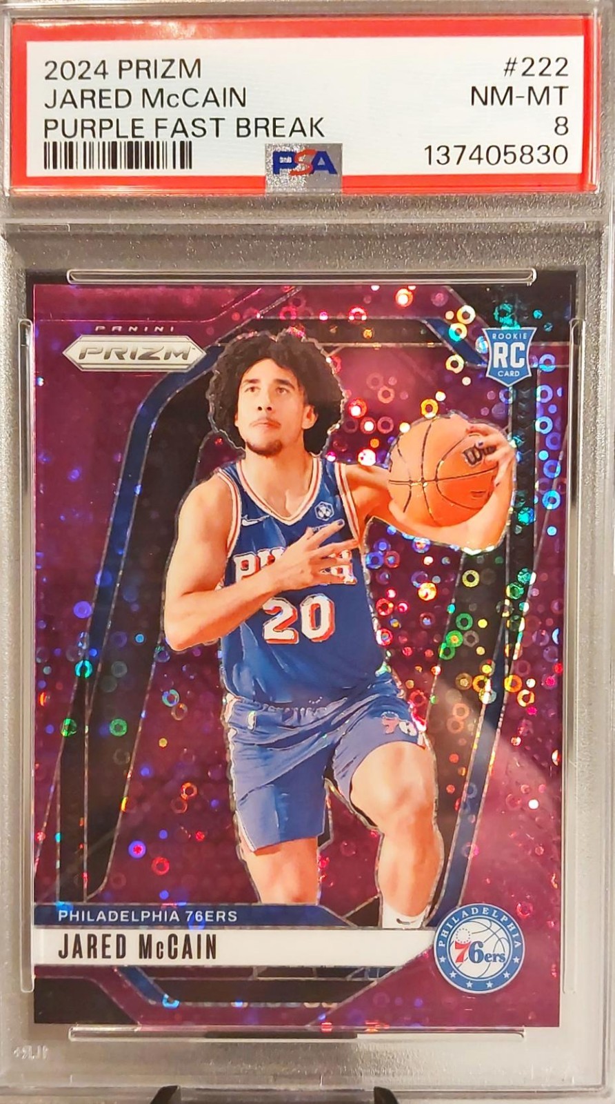 2024 Panini Prizm Jared McCain #222 Rookie Fast Break Purple RC SP /75 PSA 9