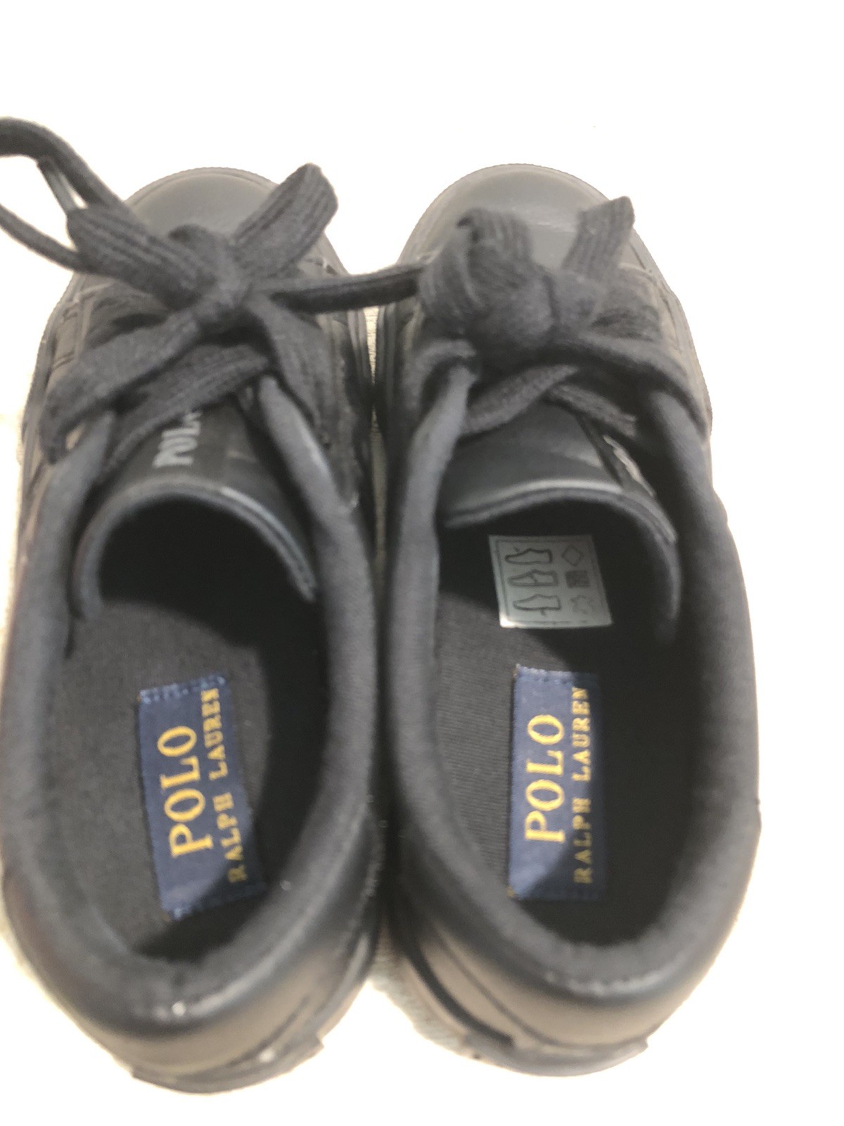 Polo Ralph Lauren Sneakers Scarpe Bambino 13 Nero Pelle Nero Logo Pony