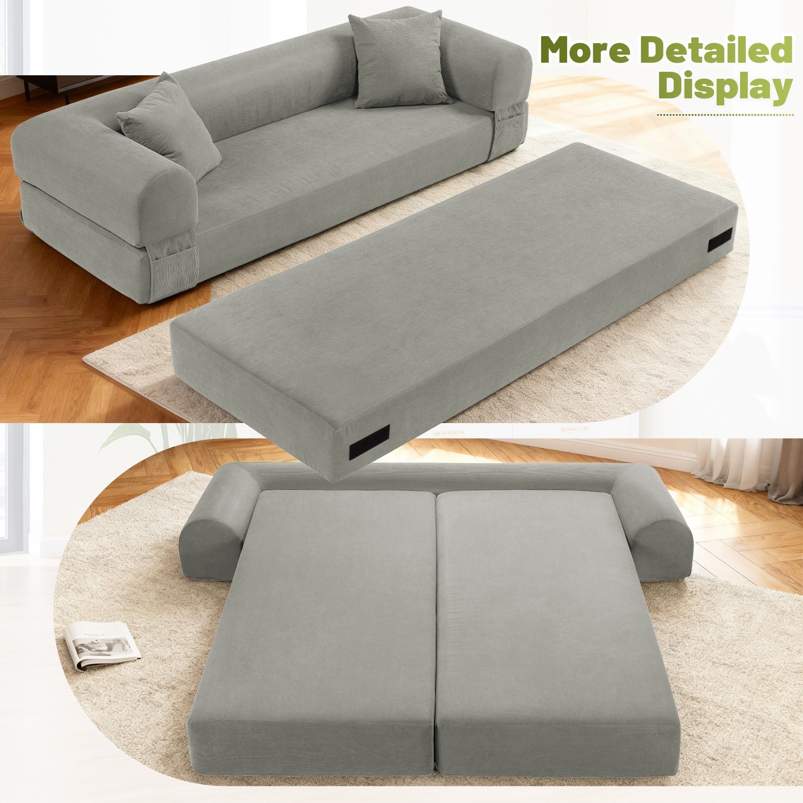 4-in-1 Folding Convertible Sofa Bed,Corduroy Boneless Couch with Pull Out Bed