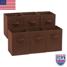 Collapsible Fabric Storage Bins Lightweight Handles Cube Organizer Brown 6 Pack