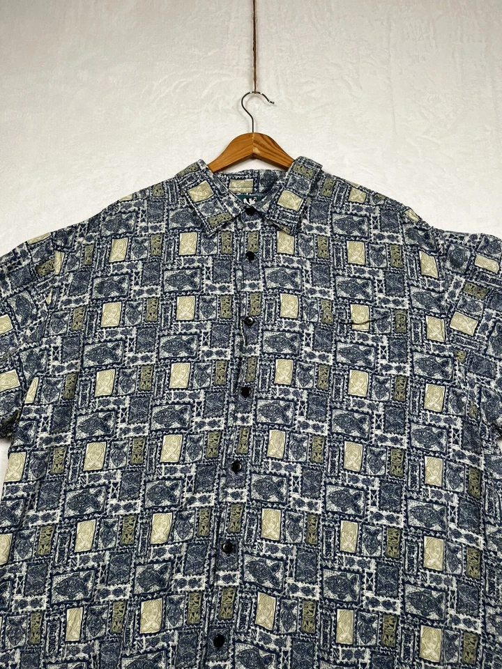 Рубашка мужская Big Dogs XL синяя гавайская для лагеря с коротким рукавом цветочный узор рыба пляж - Изображение 2 из 4