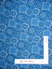 Bandana Western Cowboy Cowgirl Blue Royale Cotton Fabric By The Yard