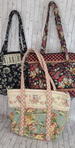 3 Pc Lot Vintage Quilted Cotton Cloth Tote Bags Vera Bradley Anastasia 90's  - Picture 1 of 15