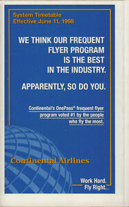 Continental Airlines system timetable 9//7//00 Buy 2 Get 1 Free 308CO