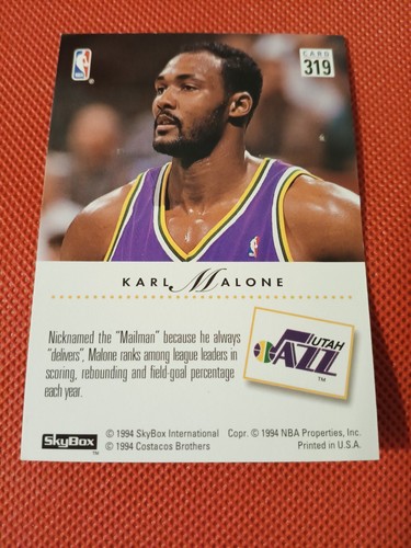 1993 KARL MALONE SKYBOX NBA CARD #319 THE MAILMAN UTAH JAZZ DREAM TEAM - Picture 2 of 2