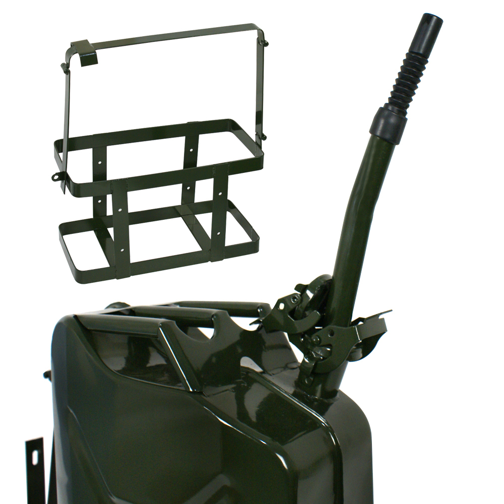 2x Jerry Can Tank w/ Holder Steel Army Backup Military Green 5Gallon 20L 818220115424