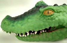 Crocodile Soft Rubber Hand Puppet Alive Green Croc Gator Brown Eyes Handpuppet
