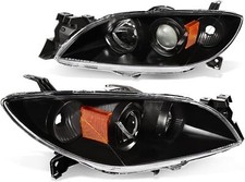 Black 2004-2009 Fits Mazda 3 Sedan Headlights Halogen Projector Headlamps Lhrh